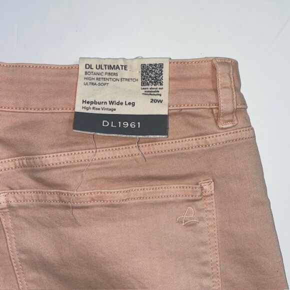 NWT DL1961 Hepburn Wide Leg High Rise Vintage Bellini Pink‎ Raw Hem Jeans Sz 20W - Picture 8 of 8